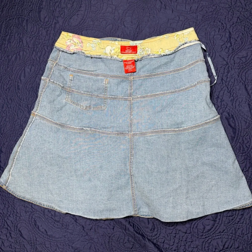 Oscar de la Renta Denim Tiered Ruffle Skirt Light Wash Blue Size 10 Boho Western